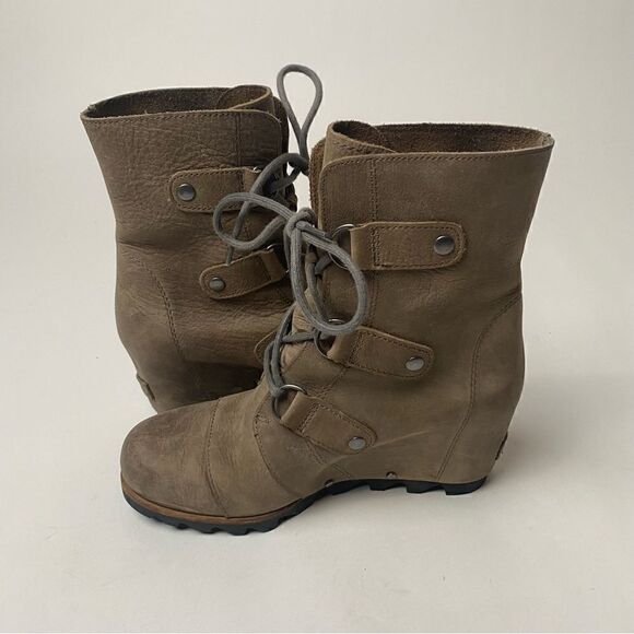 Sorel Joan of Arctic Mid Lace Up Wedge Dark Fog Kettle Grey Tan 7.5 - Picture 3 of 6